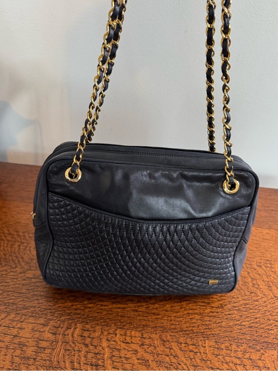 Bally Handbags - Bally Vintage Quilted Lambskin Midnight Blue Bag with Woven Chain